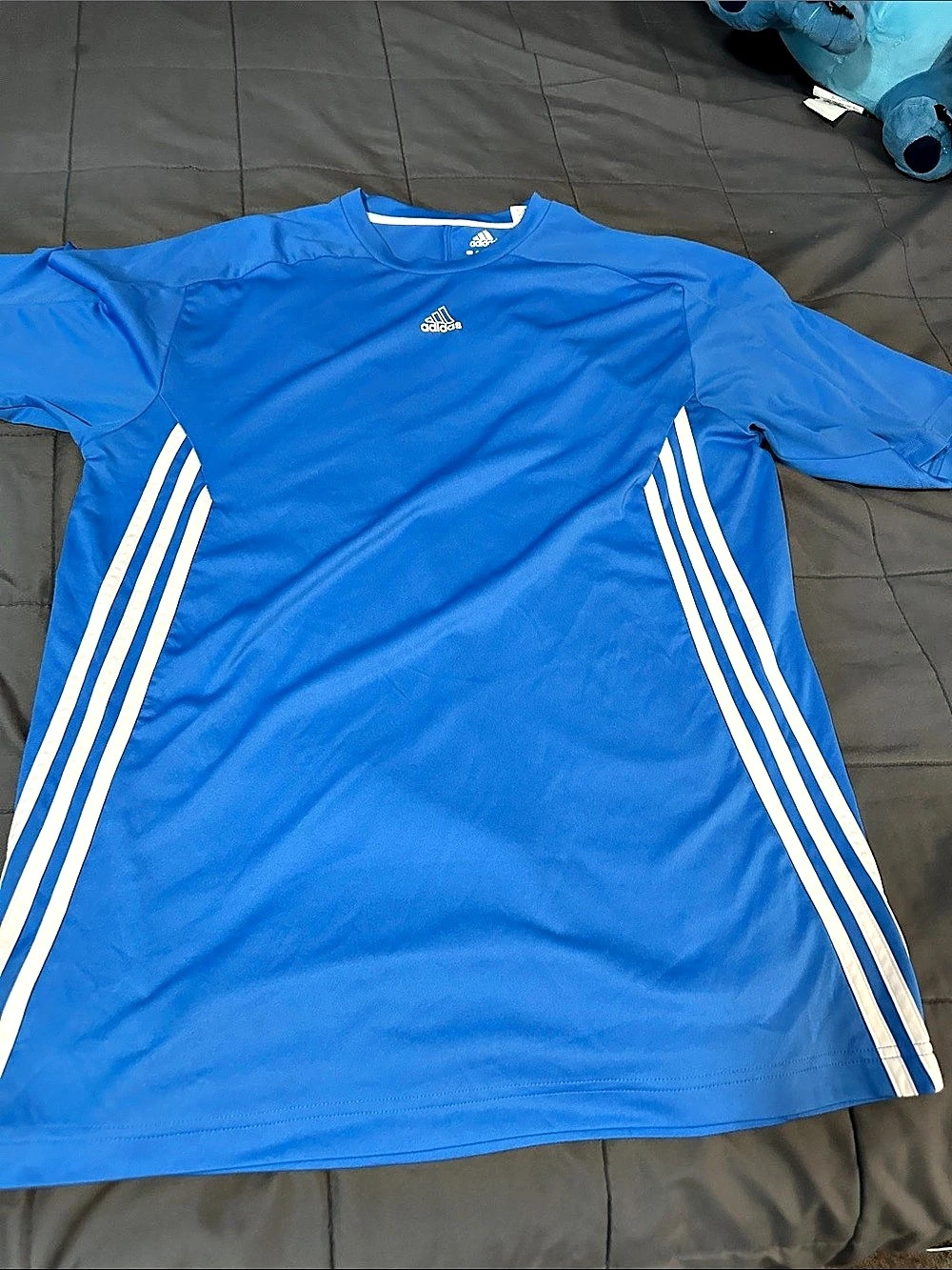 adidas 3-Stripes Active Training T-Shirt Men's Blue Athletic Jersey Size L